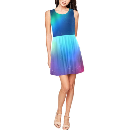 Aurora Borealis Pattern Print Design 02 Sleeveless Dress