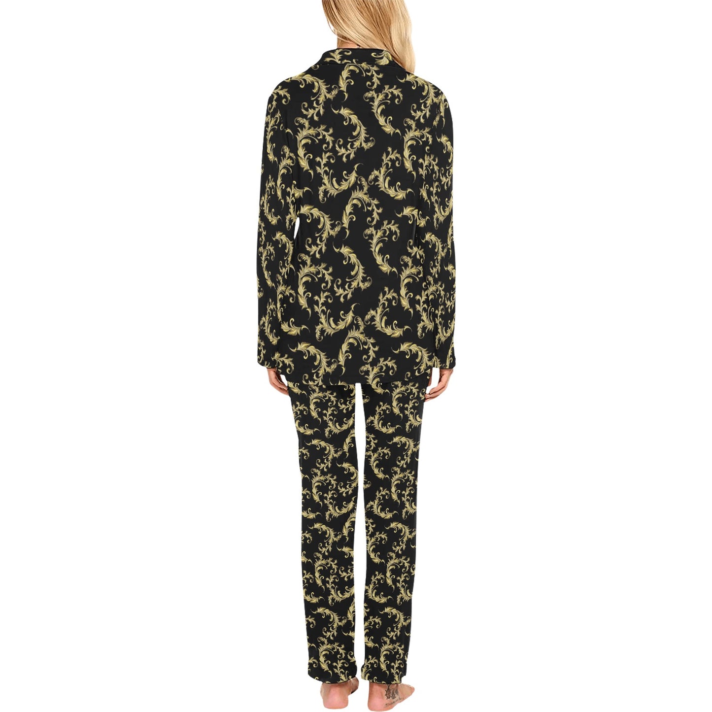 Baroque Golden Pattern Print Design 01 Women's Long Pajama Set
