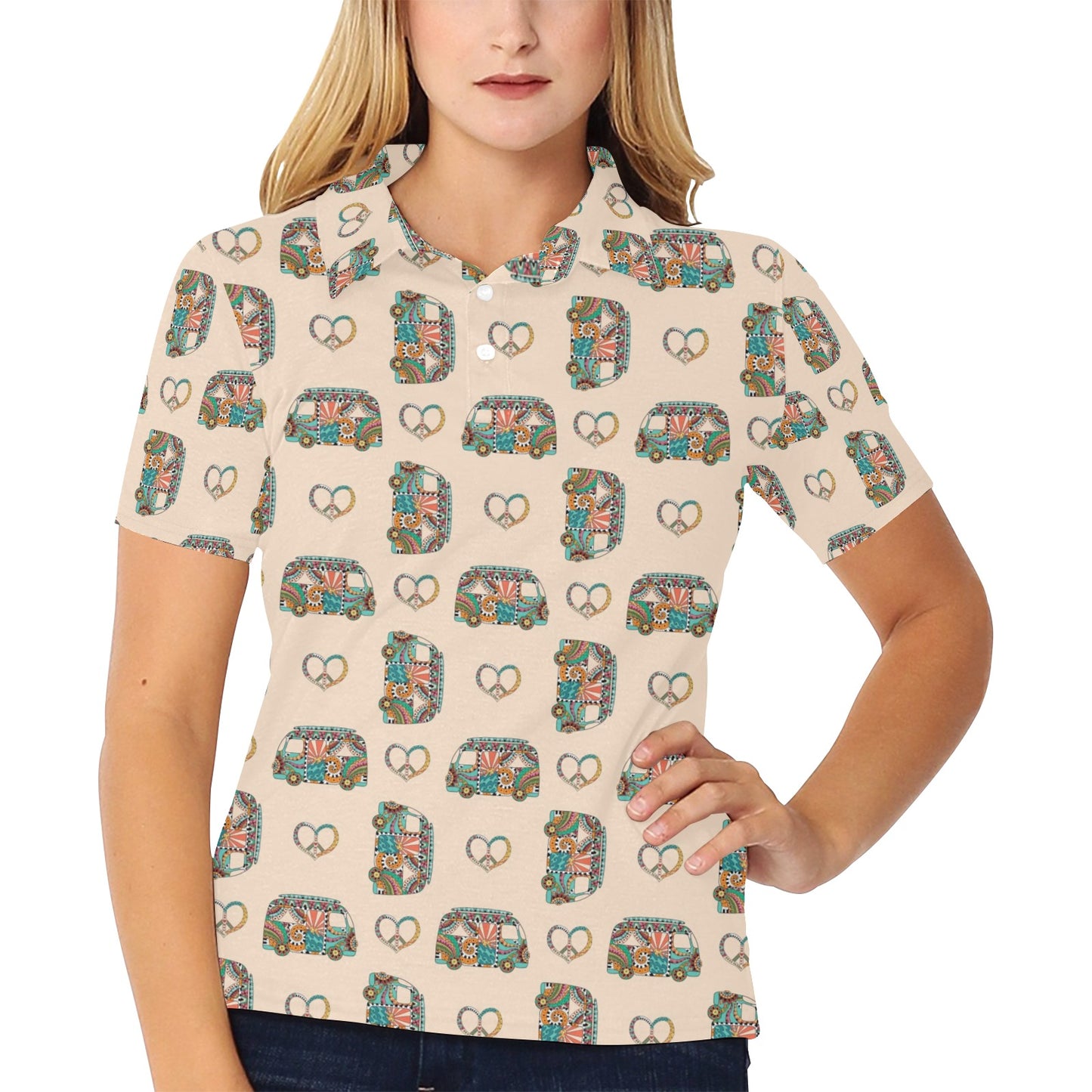 Hippie Van Peace Print Design LKS303 Women's Polo Shirt