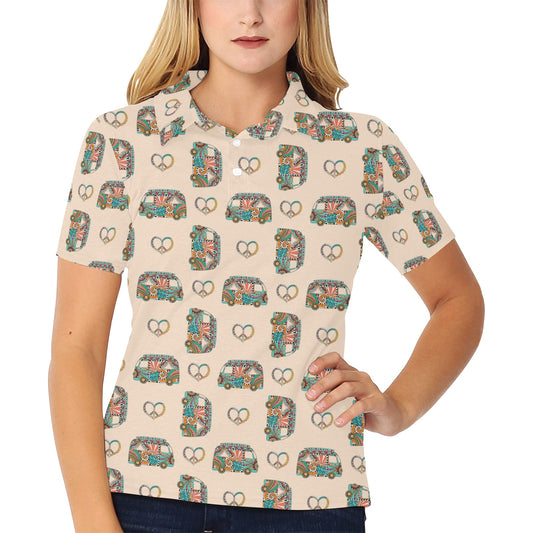 Hippie Van Peace Print Design LKS303 Women's Polo Shirt