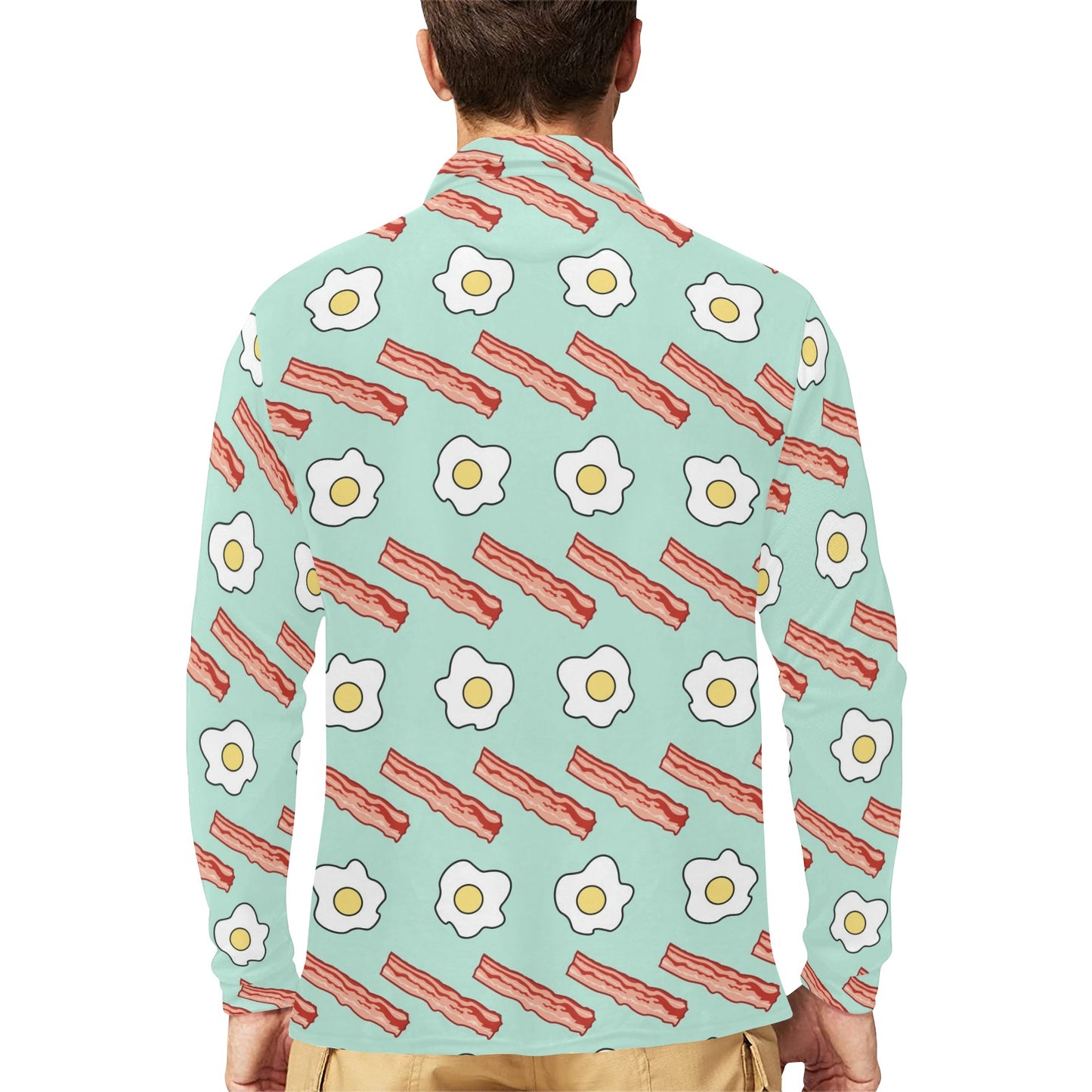 Bacon Sausage Pattern Print Design 01 Long Sleeve Polo Shirt For Men's