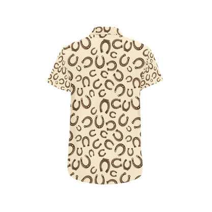 Horseshoe Print Design LKS302 Men Short Sleeve Button Up Shirt