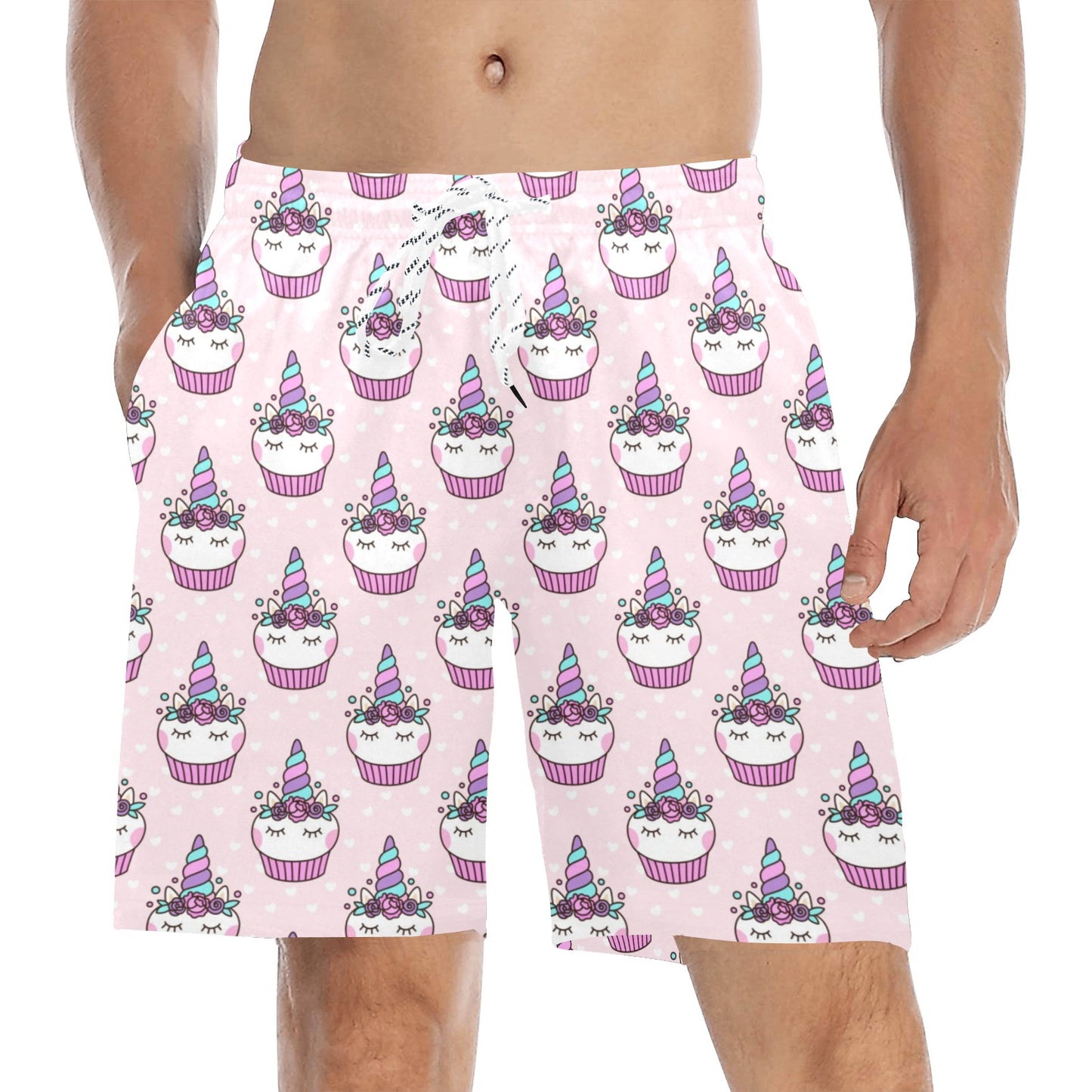 Cupcakes Unicorn Print Pattern Men's Swim Trunks Beach Shorts