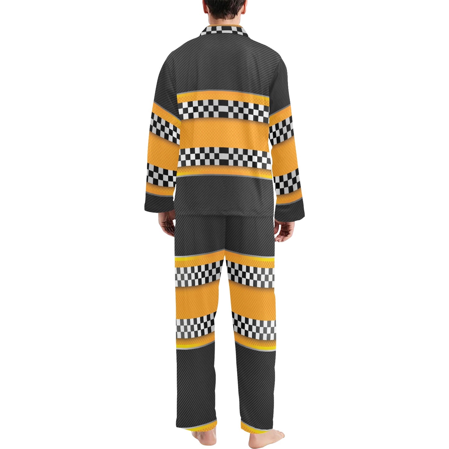Checkered Pattern Print Design 01 Men's Long Pajama Set