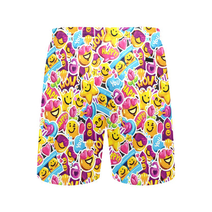 Emoji Sticker Print Pattern Men's Swim Trunks Beach Shorts
