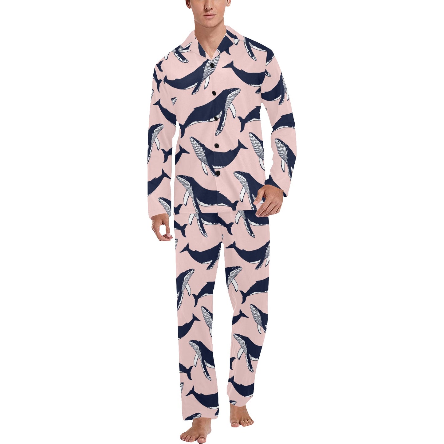 Humpback Whale Pattern Print Design 02 Men's Long Pajama Set