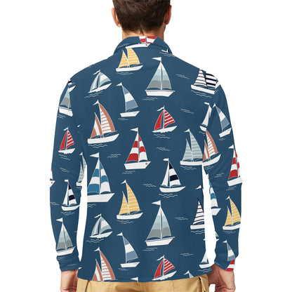 Sailing Ships Pattern Print Design A04 Long Sleeve Polo Shirt For Men's