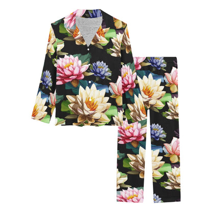 Water Lily Pattern Print Design WL02 Women's Long Pajama Set