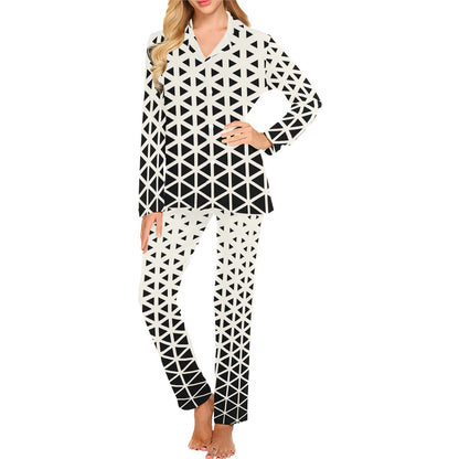 Geometric Black White Pattern Print Design 03 Women's Long Pajama Set