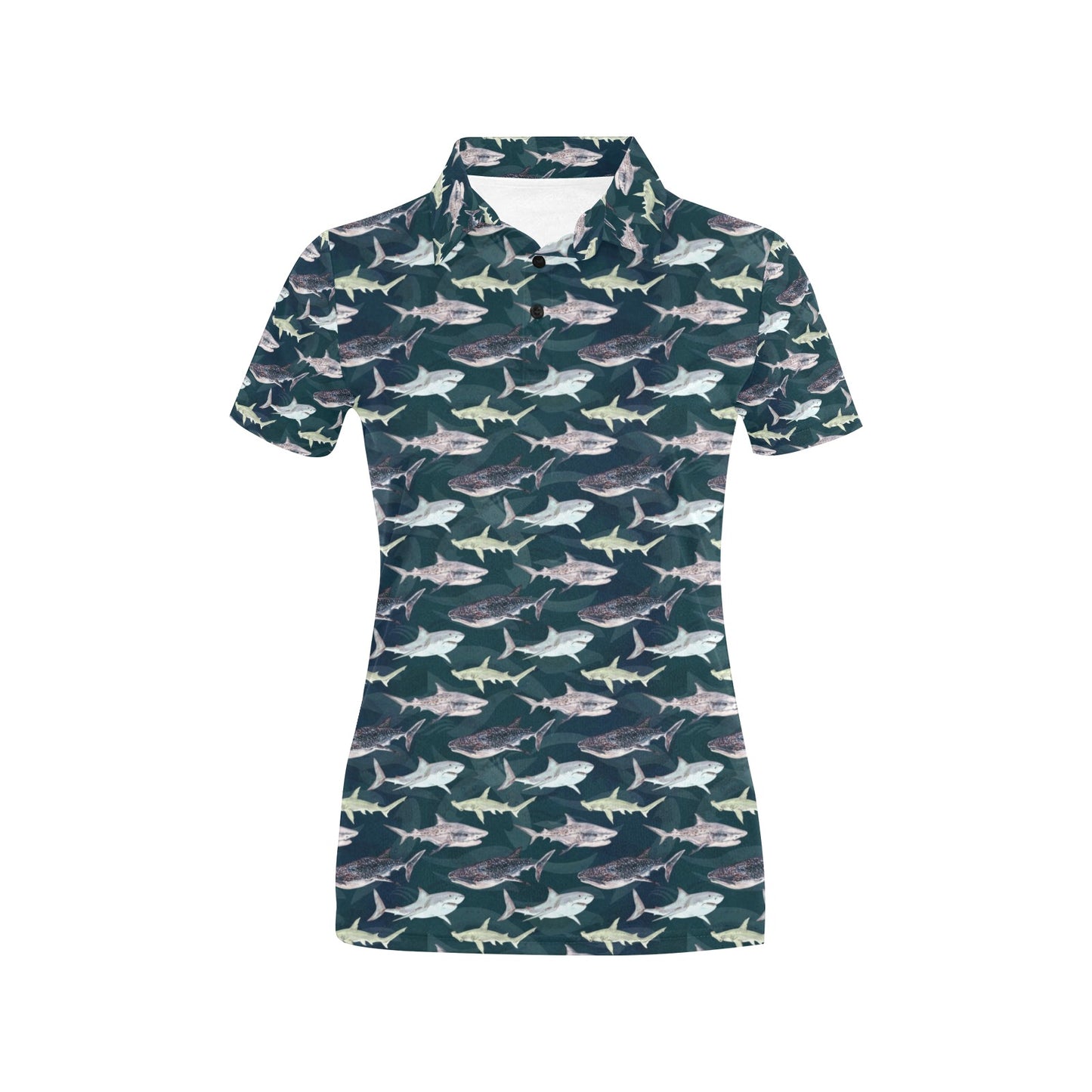 Shark Pattern Print Women's Polo Shirt