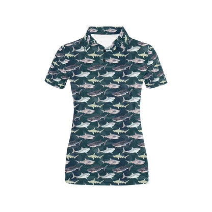 Shark Pattern Print Women's Polo Shirt