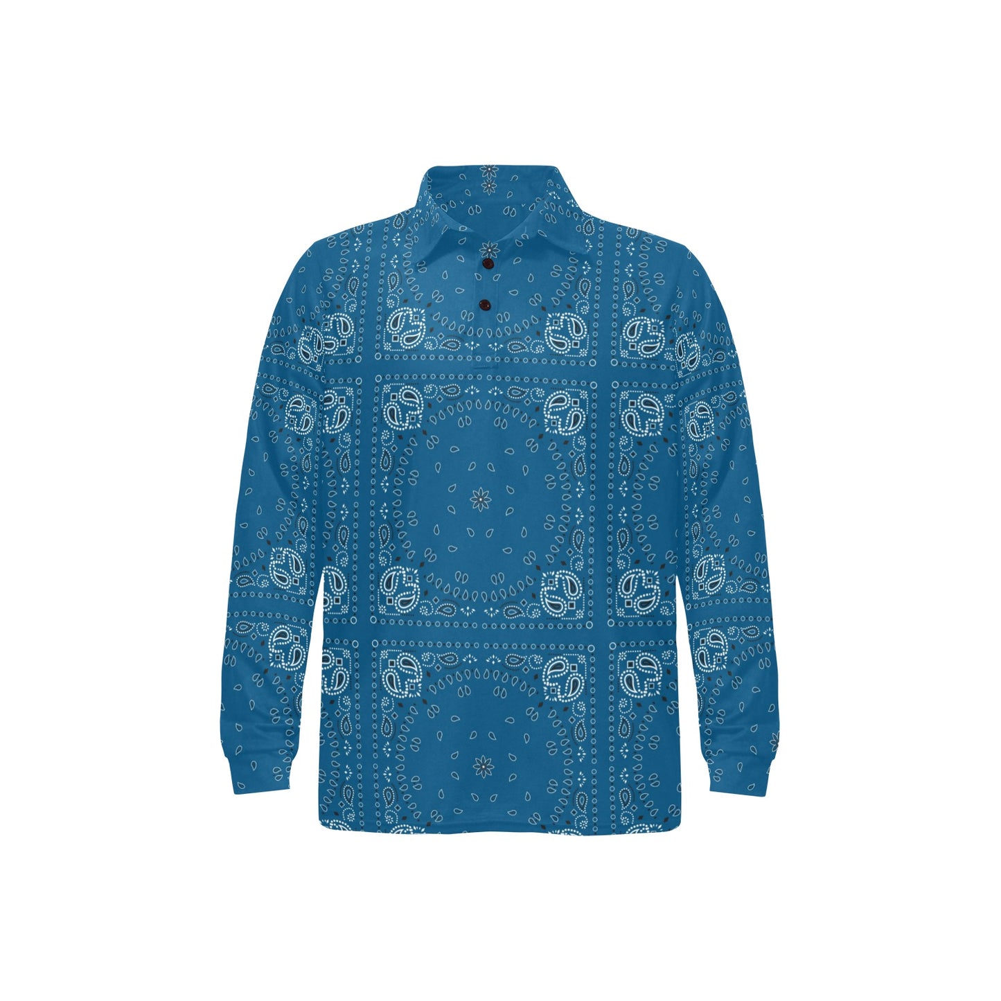 Bandana Blue Print Design LKS301 Long Sleeve Polo Shirt For Men's
