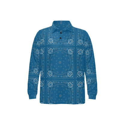 Bandana Blue Print Design LKS301 Long Sleeve Polo Shirt For Men's