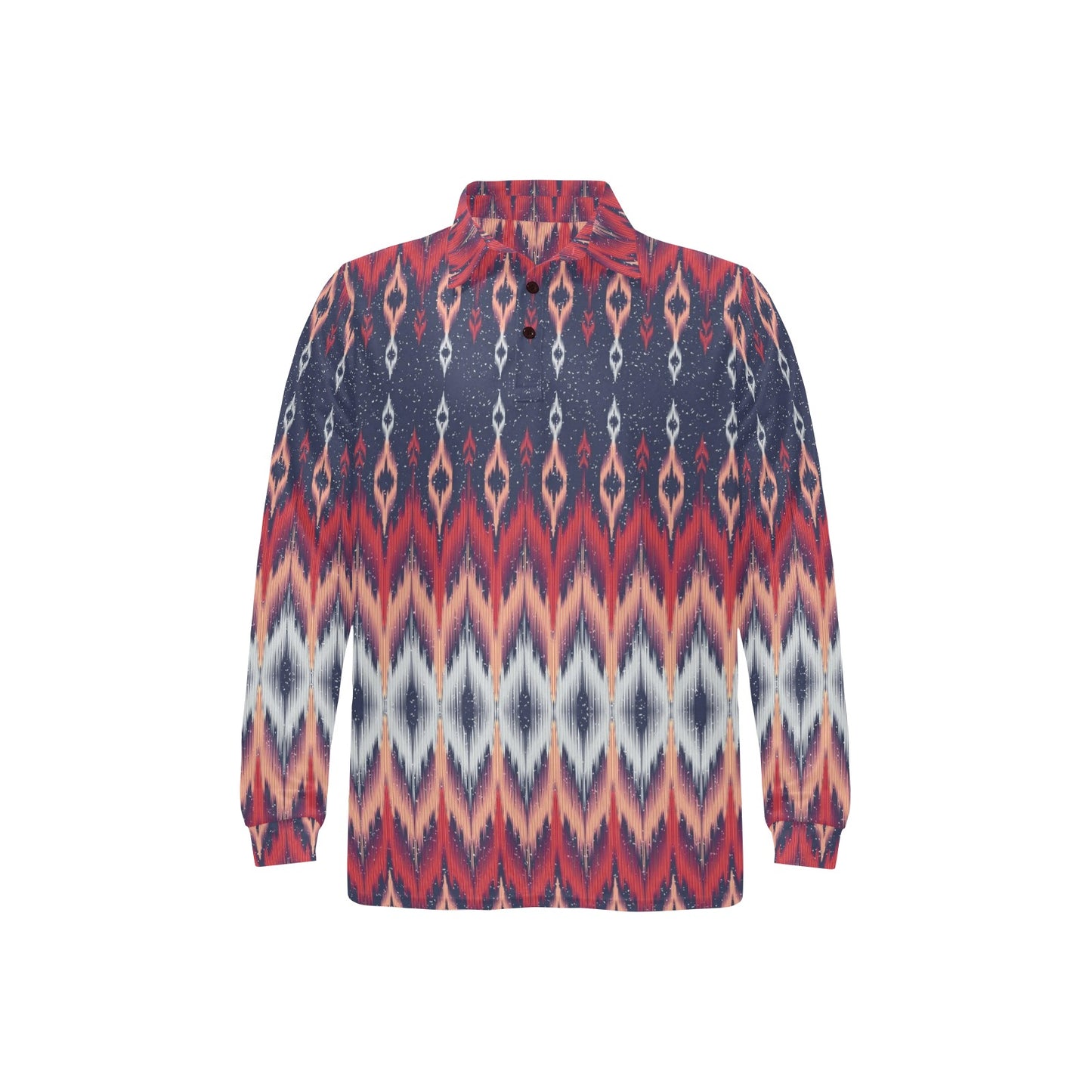 Ikat Print Design LKS401 Long Sleeve Polo Shirt For Men's