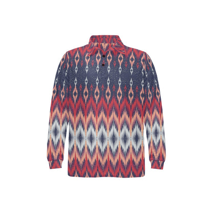 Ikat Print Design LKS401 Long Sleeve Polo Shirt For Men's