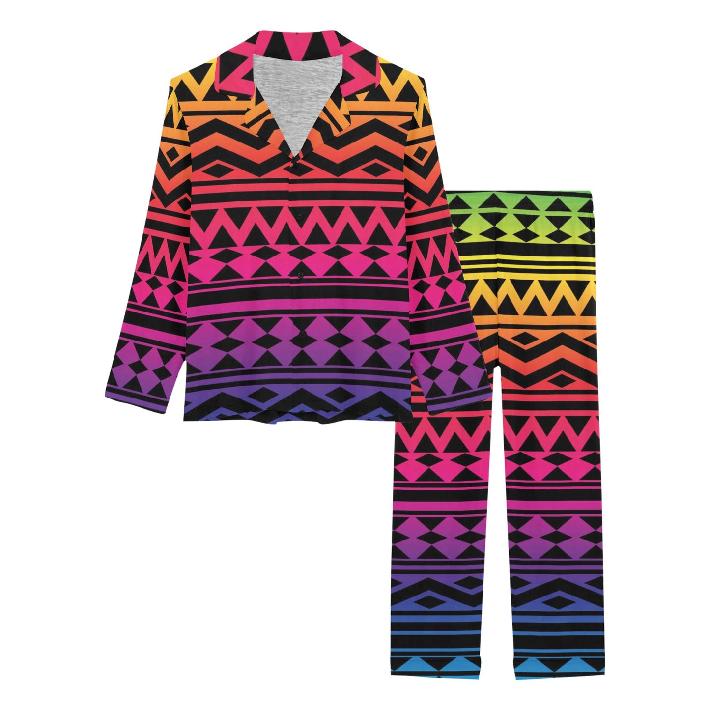Rainbow Tribal Pattern Print Design A02 Women's Long Pajama Set