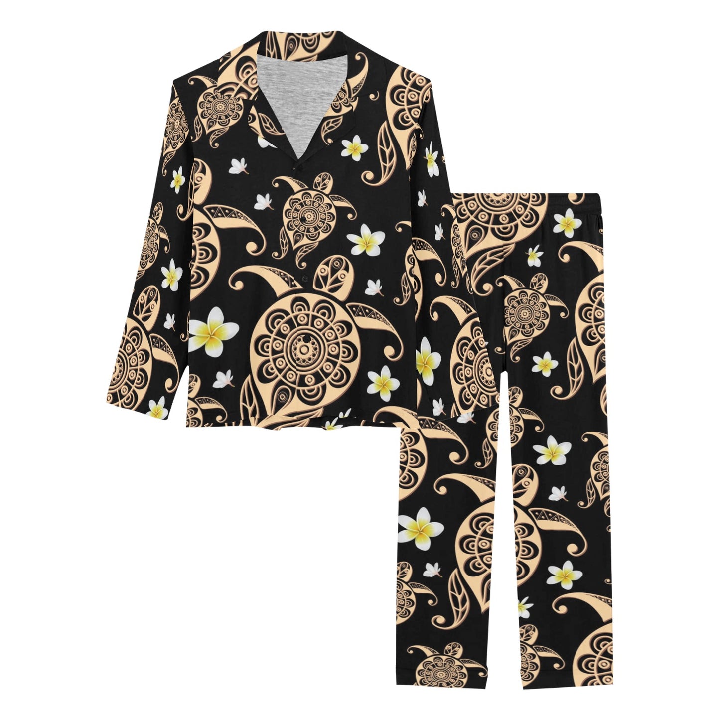 Turtle Polynesian Tribal Hawaiian Women's Long Pajama Set