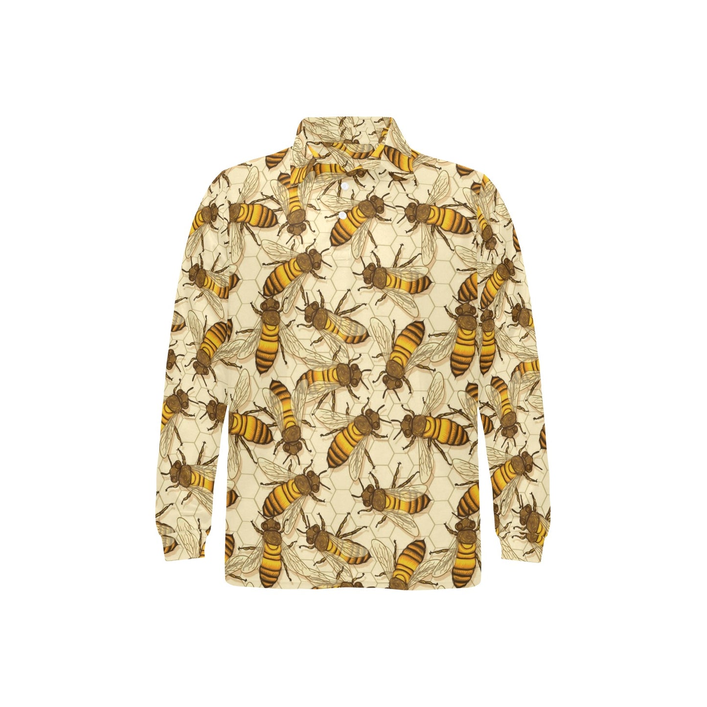 Bee Pattern Print Design BEE05 Long Sleeve Polo Shirt For Men's