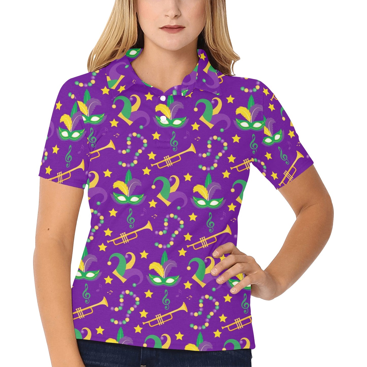 Mardi Gras Pattern Print Design 06 Women's Polo Shirt