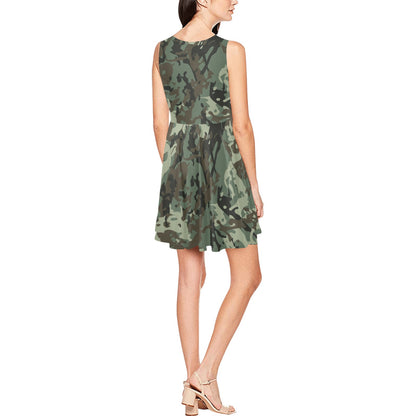 Camouflage Pattern Print Design 06 Sleeveless Dress