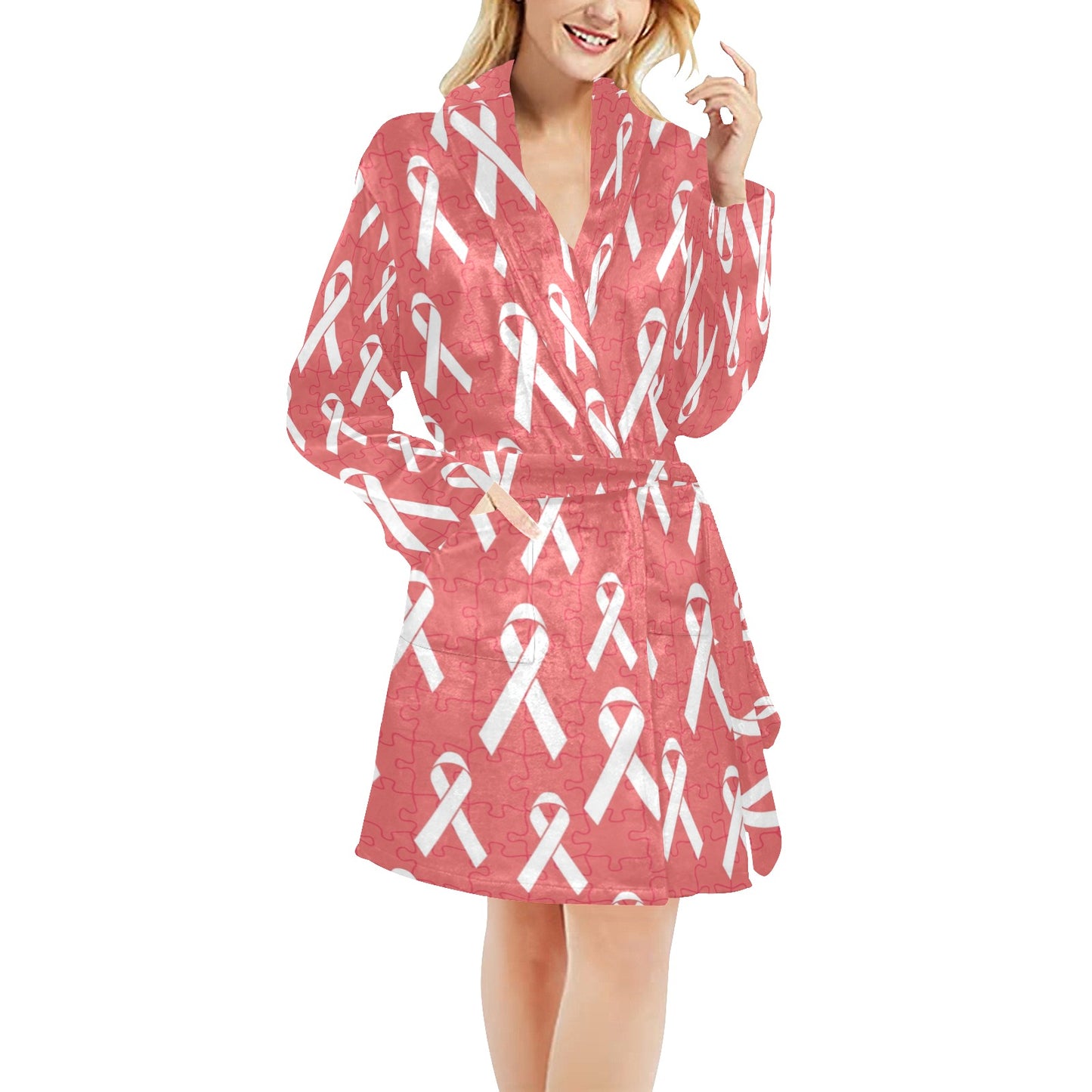 Autism Awareness Ribbon Design Print Women's Fleece Robe