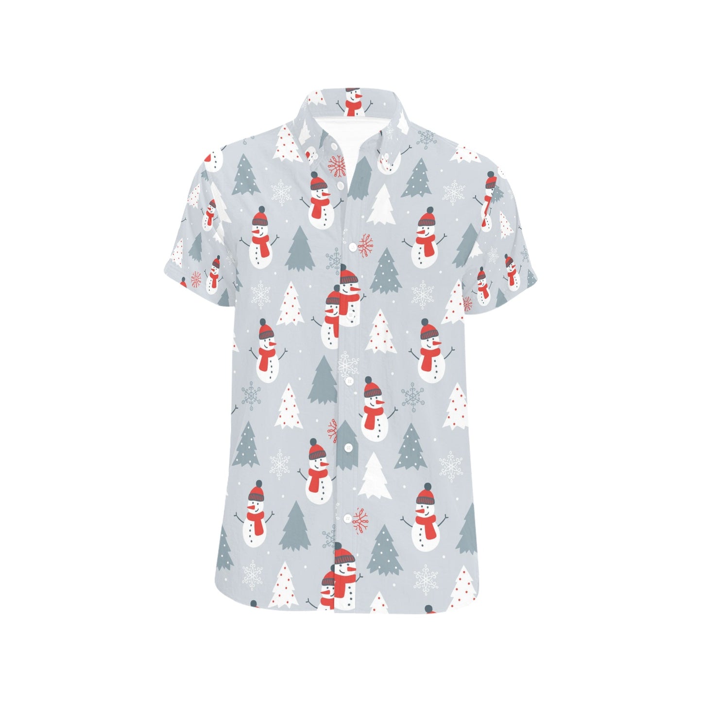 Snowman Print Design LKS302 Men Short Sleeve Button Up Shirt