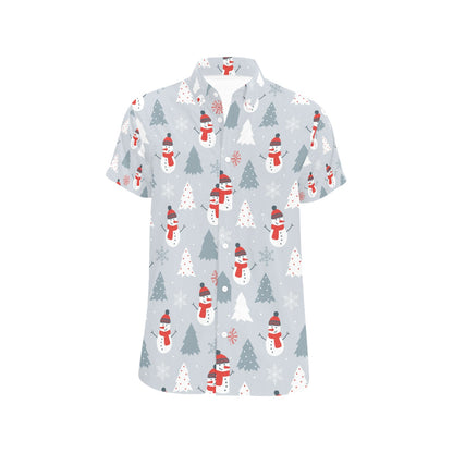 Snowman Print Design LKS302 Men Short Sleeve Button Up Shirt
