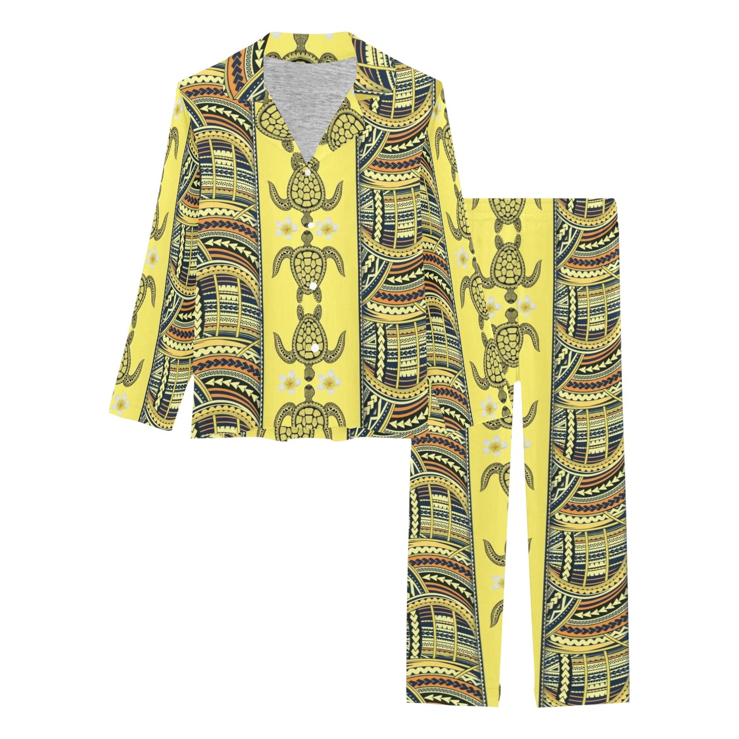 Polynesian Turtle Hawaiian Design Print Women's Long Pajama Set