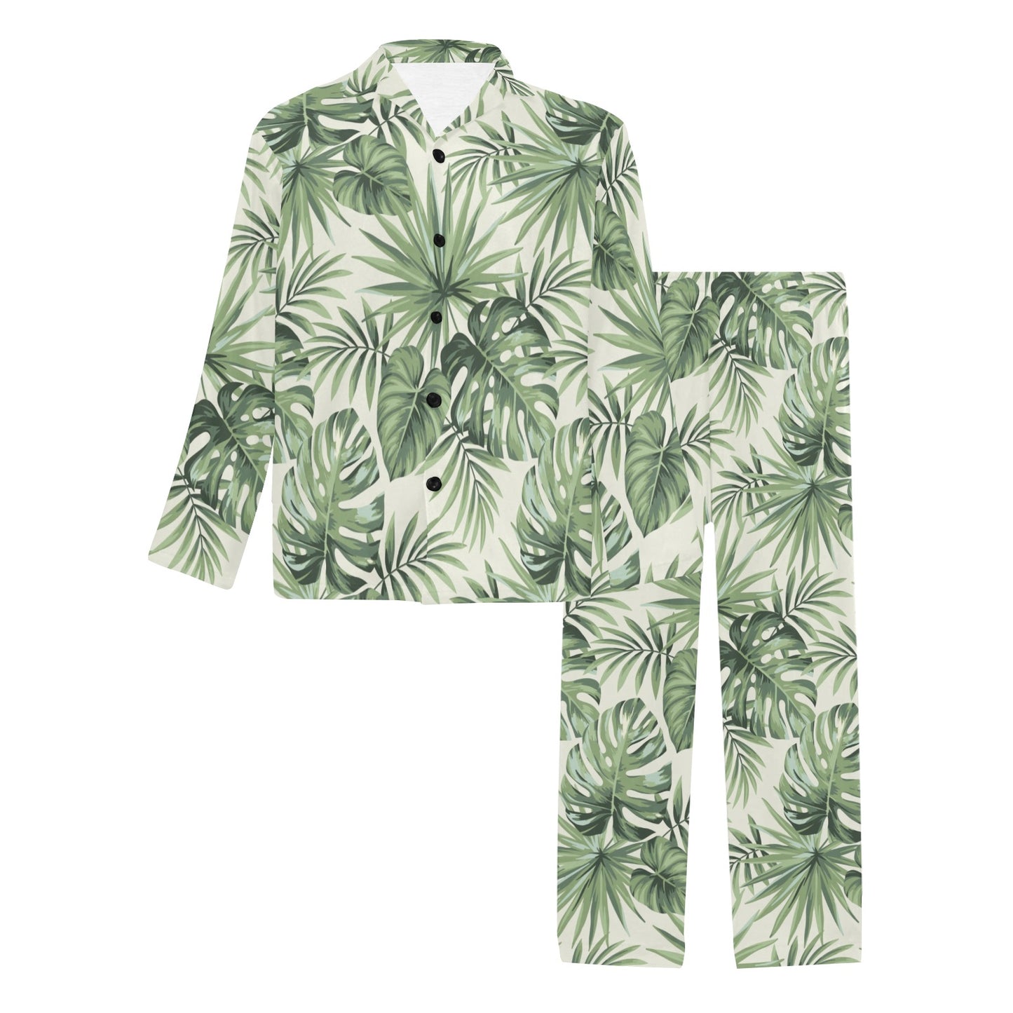 Palm Leaf Pattern Print Design A02 Men's Long Pajama Set