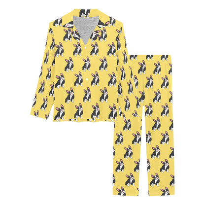 Boston Terrier Pattern Print Design 06 Women's Long Pajama Set