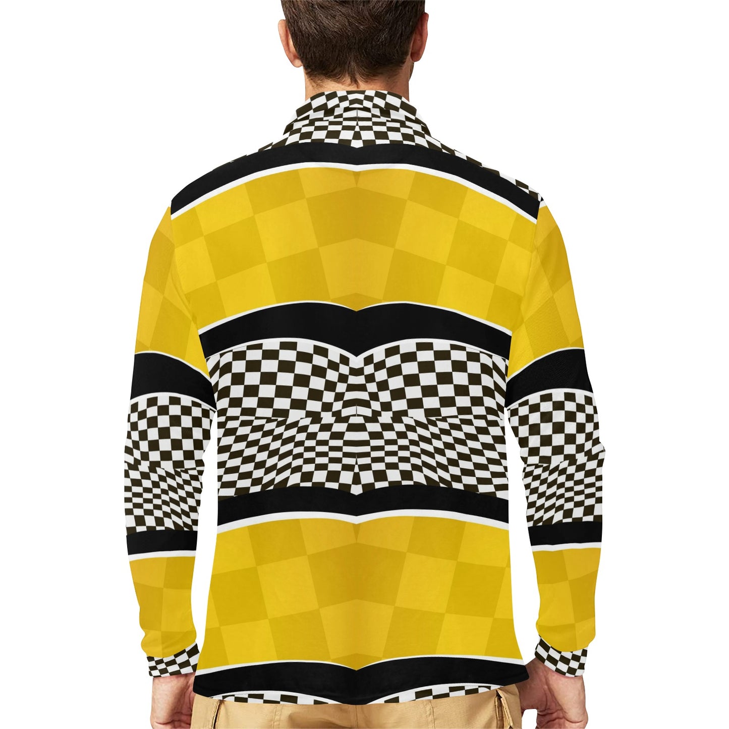 Checkered Pattern Print Design 02 Long Sleeve Polo Shirt For Men's