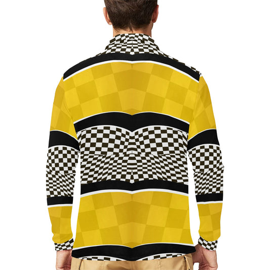 Checkered Pattern Print Design 02 Long Sleeve Polo Shirt For Men's