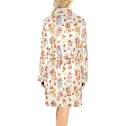 Cupcakes Strawberry Cherry Print Women's Fleece Robe