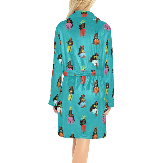 Hula Dancers Pattern Print Design 04 Women's Fleece Robe