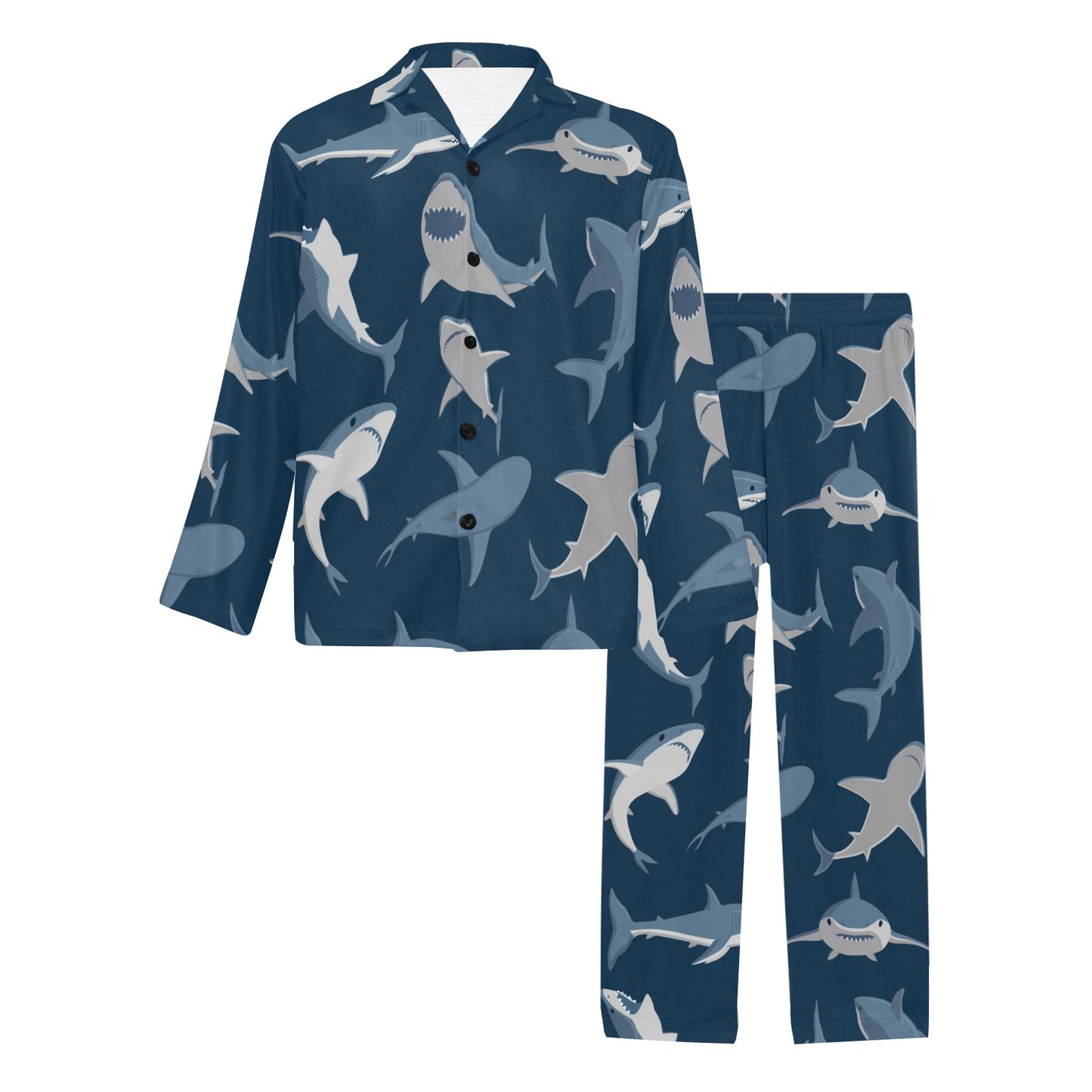 Shark Action Pattern Men's Long Pajama Set