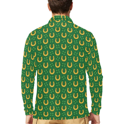 Shamrock Horseshoes Print Pattern Long Sleeve Polo Shirt For Men's