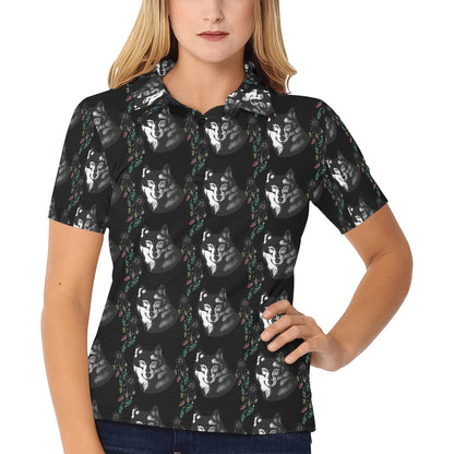 Wolf Black Dream Catcher Design Print Women's Polo Shirt