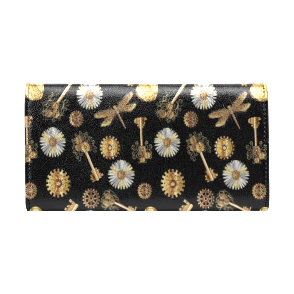 Steampunk Dragonfly Design Themed Print Women's Trifold Wallet