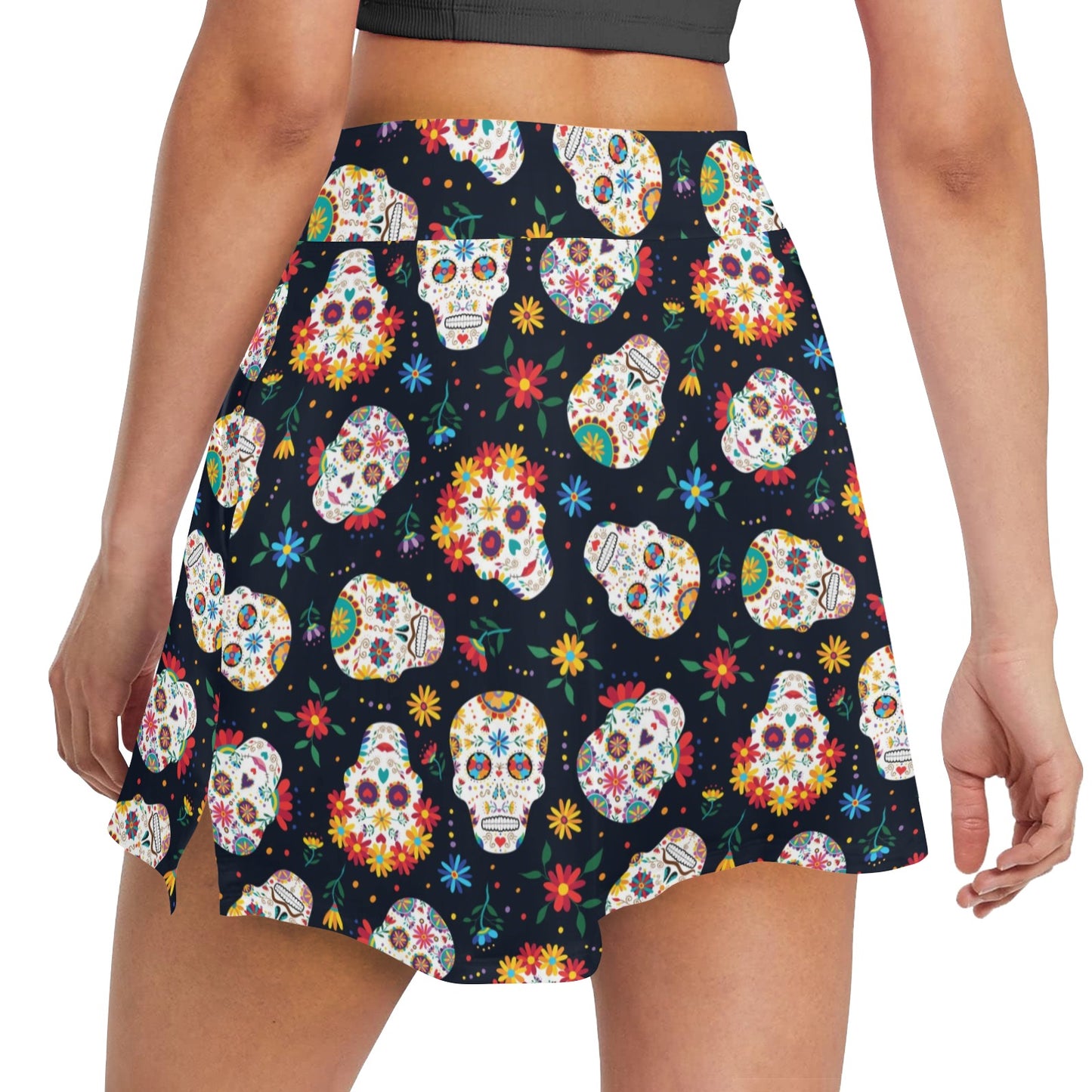 Sugar Skull Print Design LKS305 17" Golf & Pickleball Skort with Pockets
