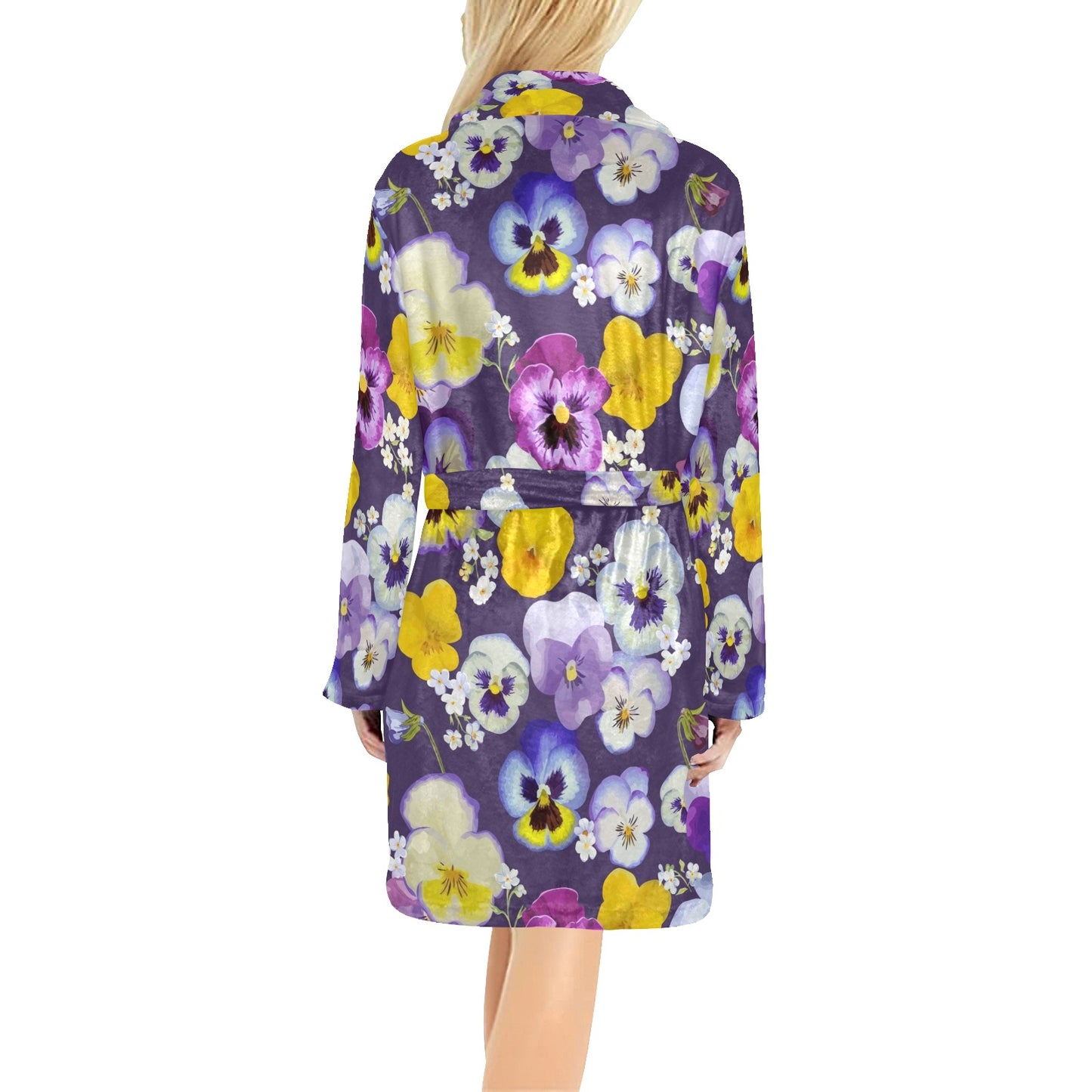 Pansy Pattern Print Design PS02 Women's Fleece Robe