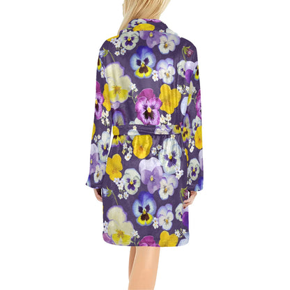 Pansy Pattern Print Design PS02 Women's Fleece Robe