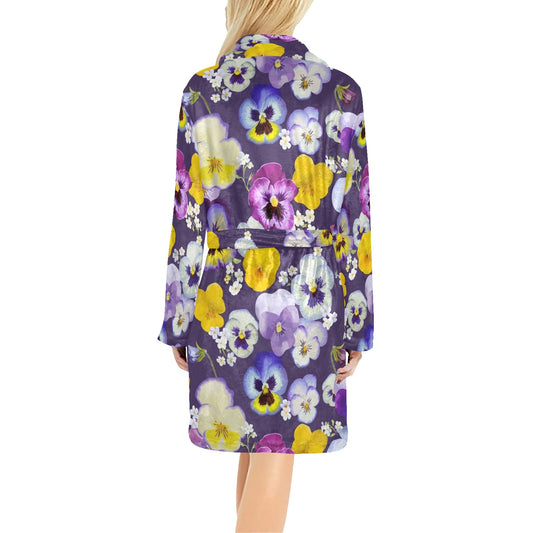 Pansy Pattern Print Design PS02 Women's Fleece Robe