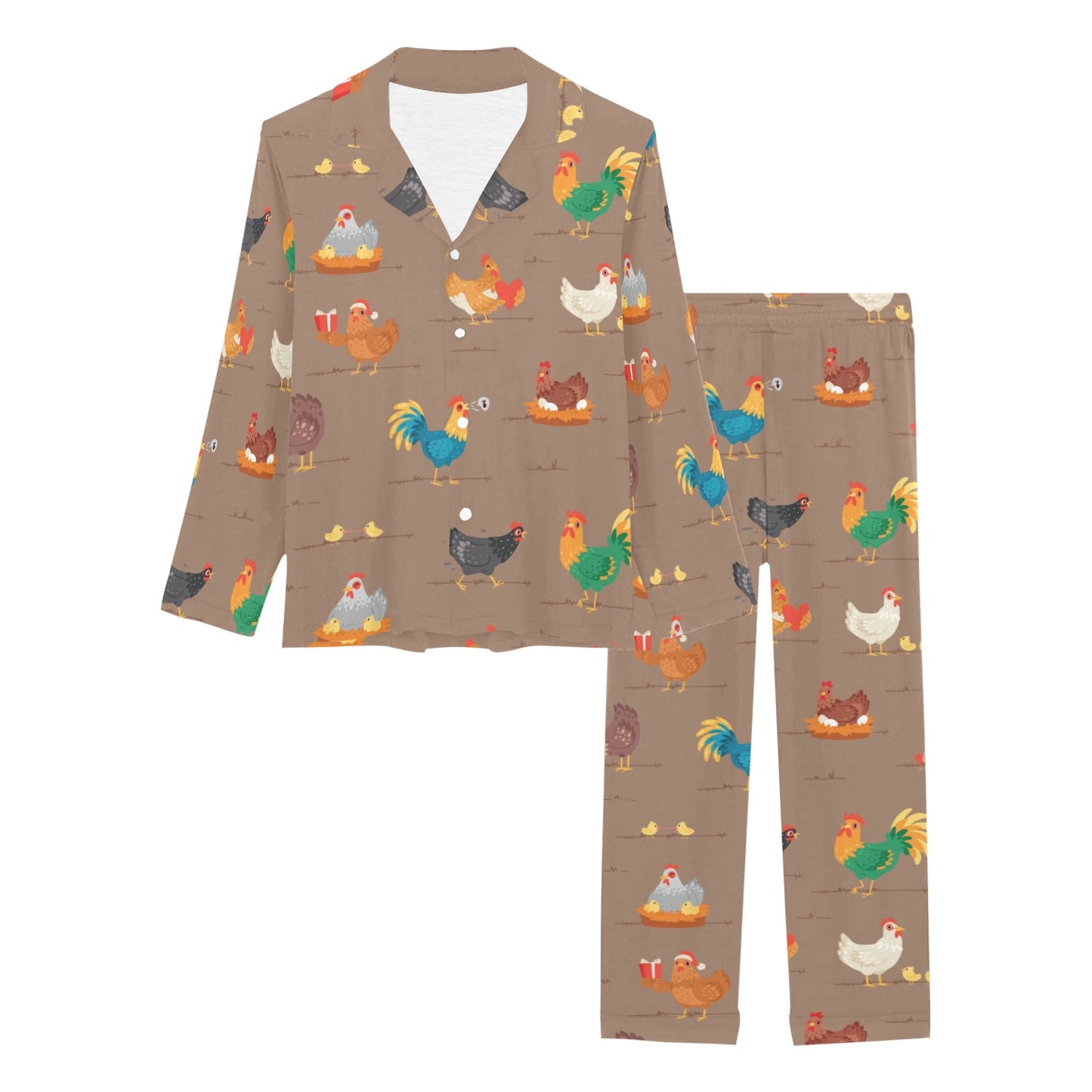 Chicken Happy Print Pattern Women's Long Pajama Set