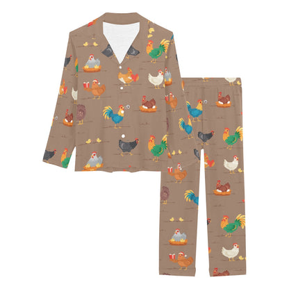 Chicken Happy Print Pattern Women's Long Pajama Set
