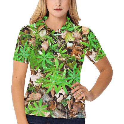 Camouflage Realistic Tree Fresh Print Women's Polo Shirt