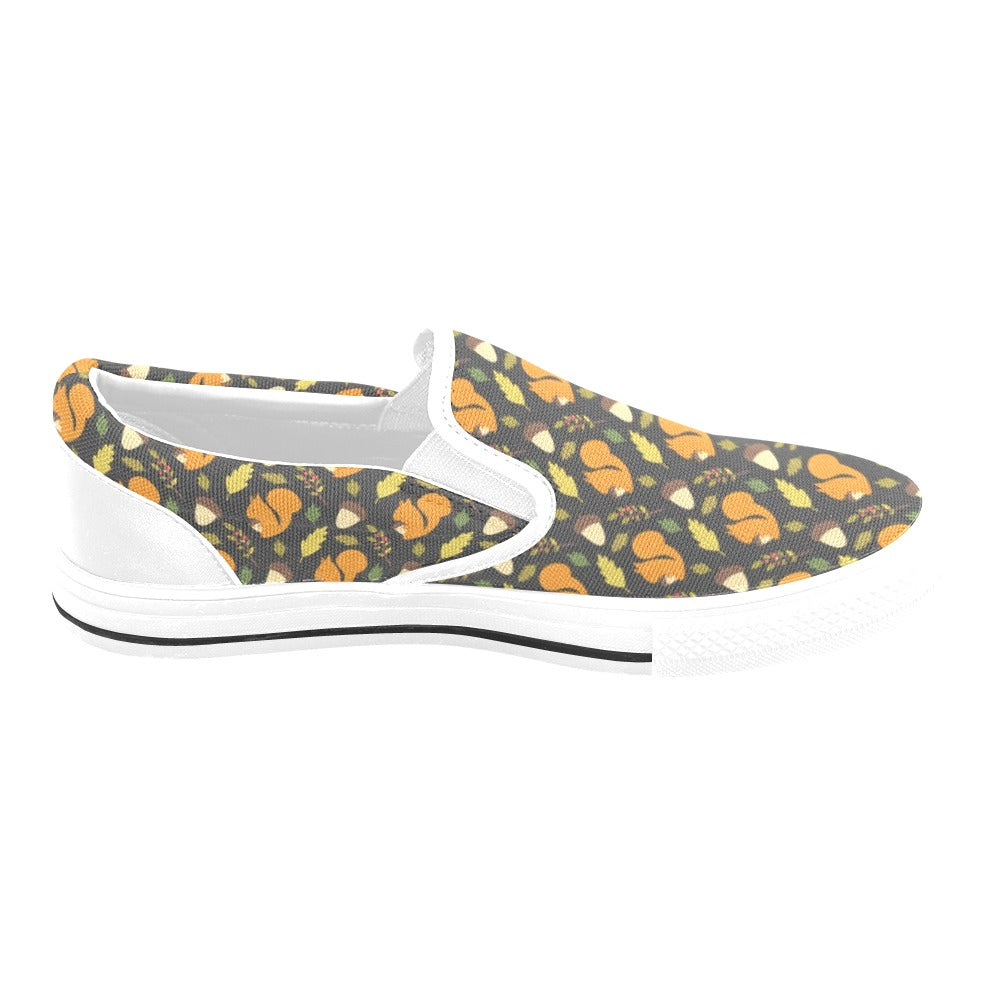 Squirrel Print Design LKS301 White Slip Ons Canvas Women's Shoes