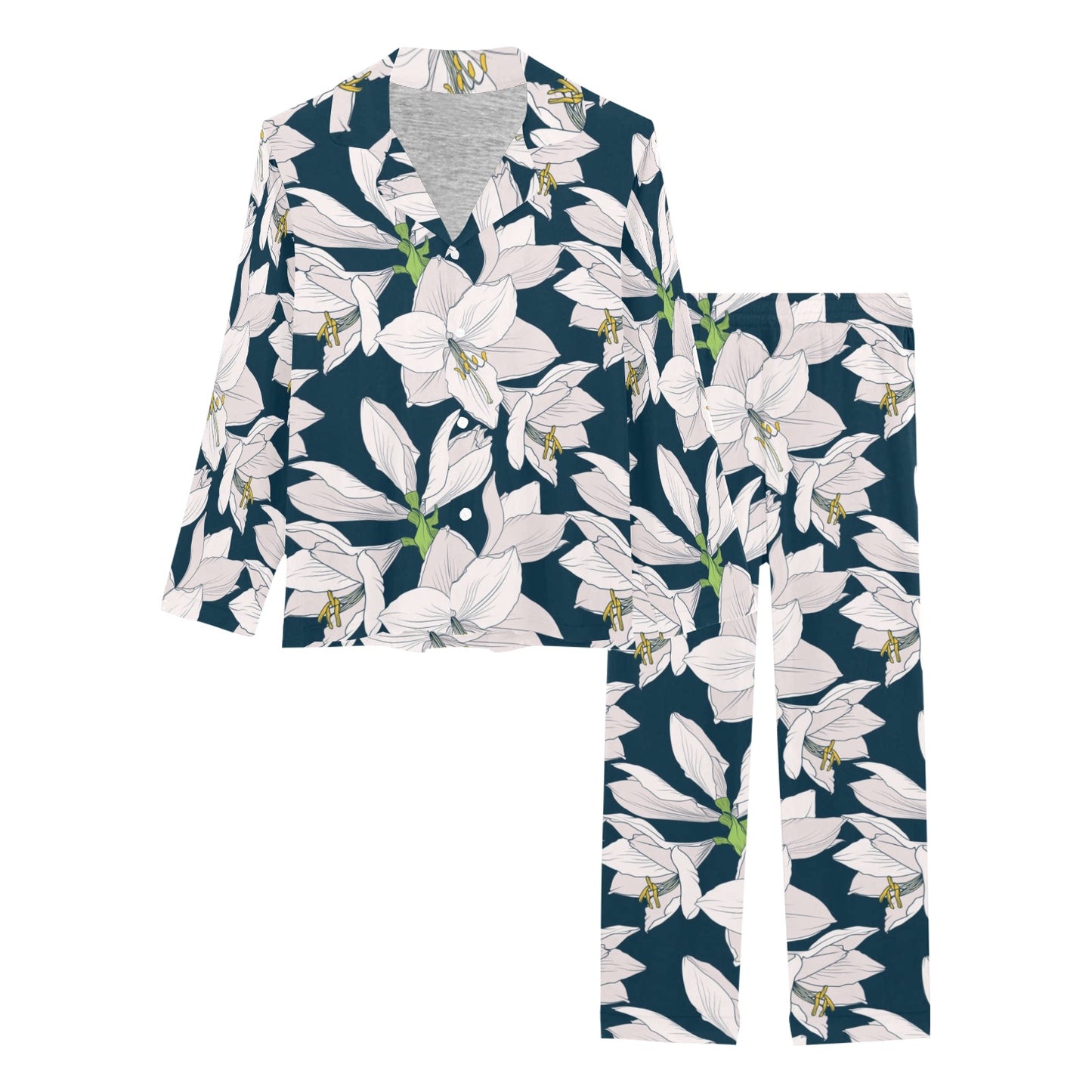 Amaryllis Pattern Print Design 01 Women's Long Pajama Set