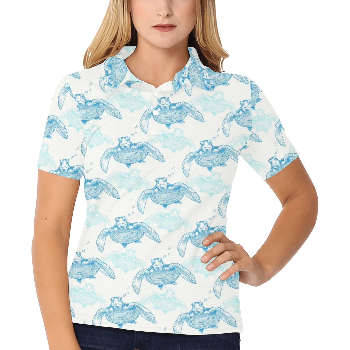 Sea Turtle Pattern Print Design T01 Women's Polo Shirt