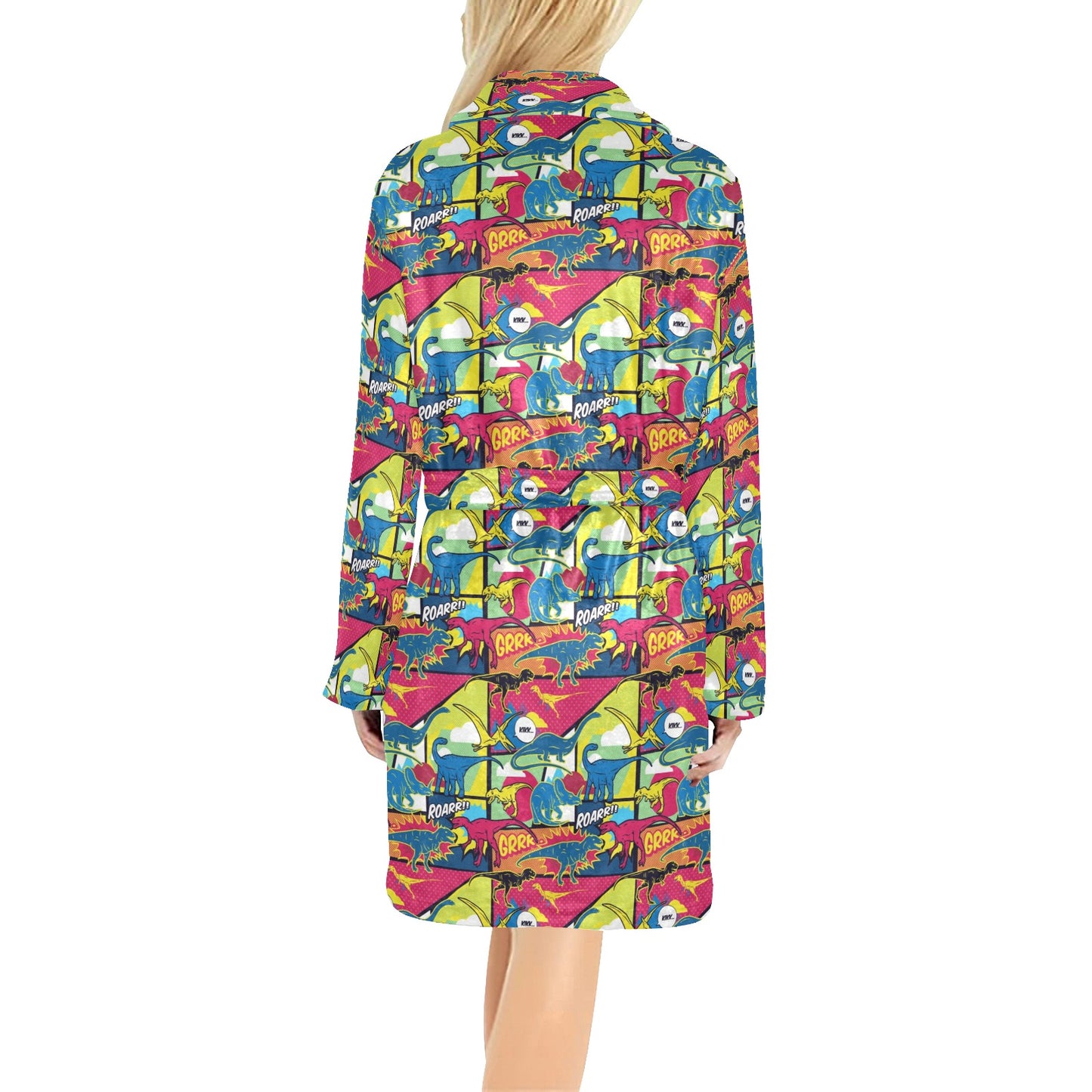 Dinosaur Comic Pop Art Style Women's Fleece Robe