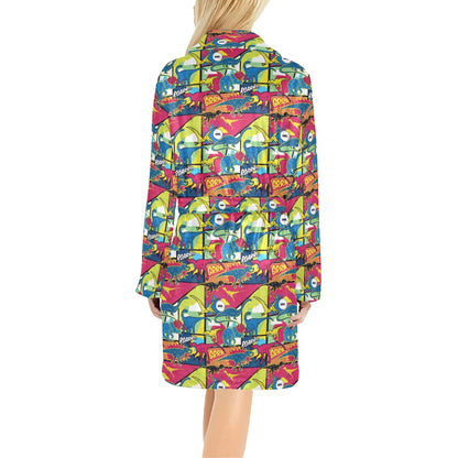 Dinosaur Comic Pop Art Style Women's Fleece Robe